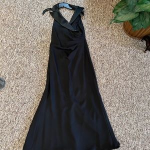 Black long evening tuxedo dress with open back, Small
